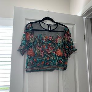 M Floral Stitched Sheer Top